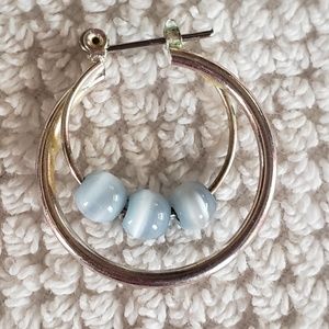 Silver and sky blue tigers eye earrings
